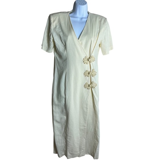 Ultra Dress New York Dresses & Skirts - Ultra Dress New York Vintage Linen Blend Frog Closure Wrap Midi Dress Cream Sz 8